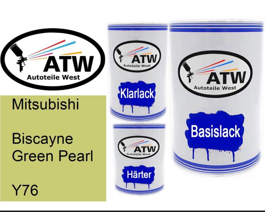 Mitsubishi, Biscayne Green Pearl, Y76: 500ml Lackdose + 500ml Klarlack + 250ml Härter - Set, von ATW Autoteile West.